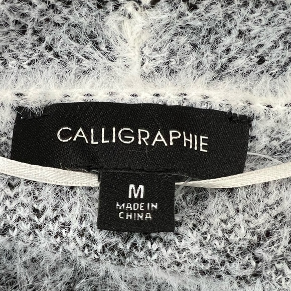 Calligraphie Black and White Fuzzy Chevron Open Cardigan Size M - Picture 4 of 8